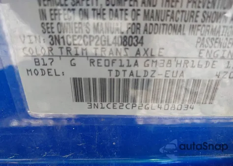 2016 Nissan Versa Note S (Sr)/S Plus/Sl/Sr/Sv from USA, damaged, VIN 3N1CE2CP2GL408034